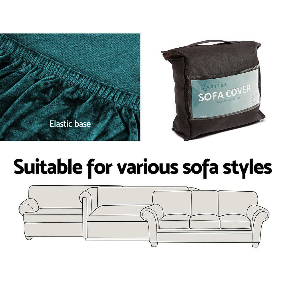 Artiss Sofa Cover Couch Covers 2 Seater Velvet Agate Green SCOVER-VEL-2-AG