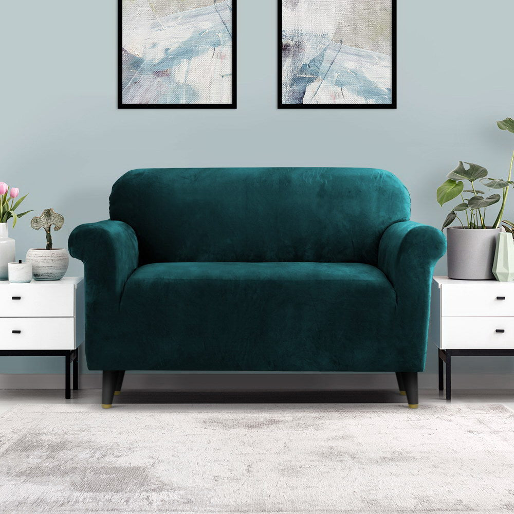 Artiss Sofa Cover Couch Covers 2 Seater Velvet Agate Green SCOVER-VEL-2-AG