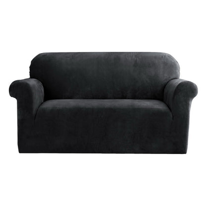 Artiss Sofa Cover Couch Covers 2 Seater Velvet Black SCOVER-VEL-2-BK