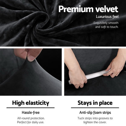 Artiss Sofa Cover Couch Covers 2 Seater Velvet Black SCOVER-VEL-2-BK