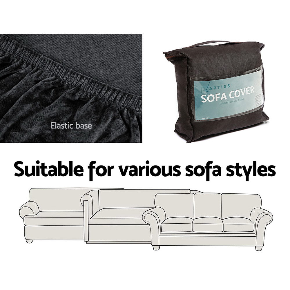 Artiss Sofa Cover Couch Covers 2 Seater Velvet Black SCOVER-VEL-2-BK
