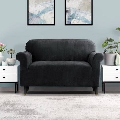 Artiss Sofa Cover Couch Covers 2 Seater Velvet Black SCOVER-VEL-2-BK