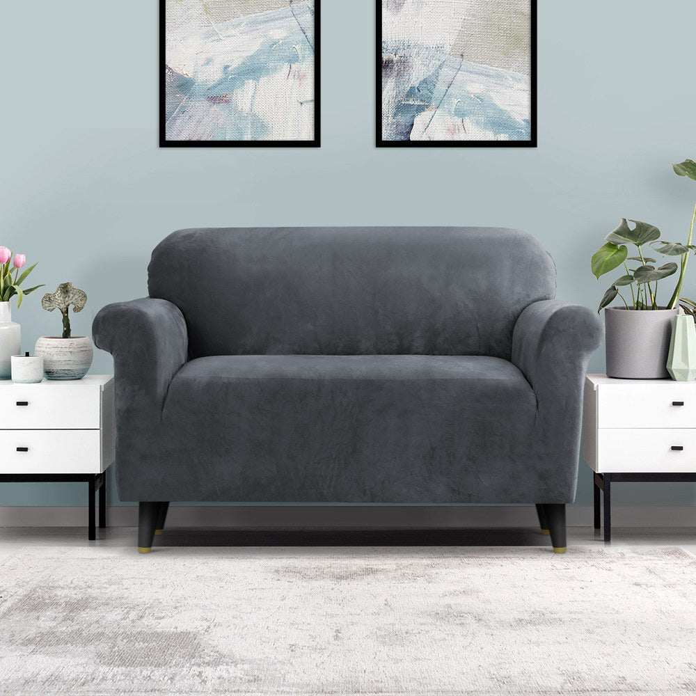 Artiss Sofa Cover Couch Covers 2 Seater Velvet Grey SCOVER-VEL-2-GY
