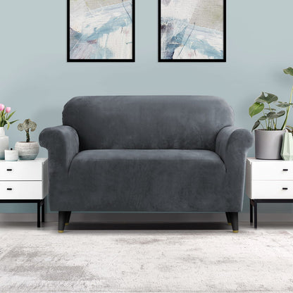 Artiss Sofa Cover Couch Covers 2 Seater Velvet Grey SCOVER-VEL-2-GY