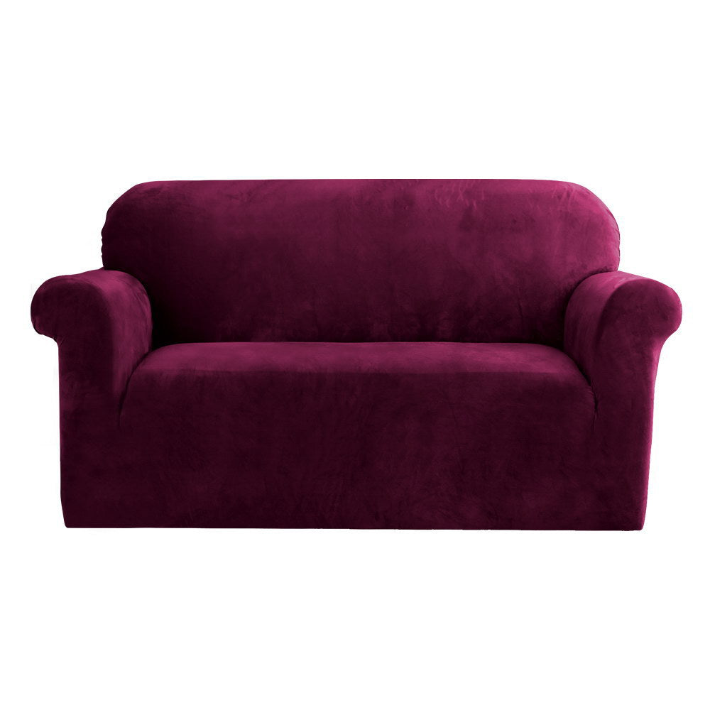 Artiss Sofa Cover Couch Covers 2 Seater Velvet Ruby Red SCOVER-VEL-2-RD