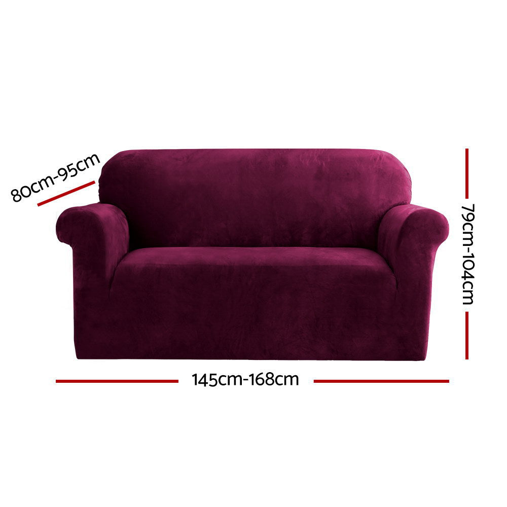 Artiss Sofa Cover Couch Covers 2 Seater Velvet Ruby Red SCOVER-VEL-2-RD