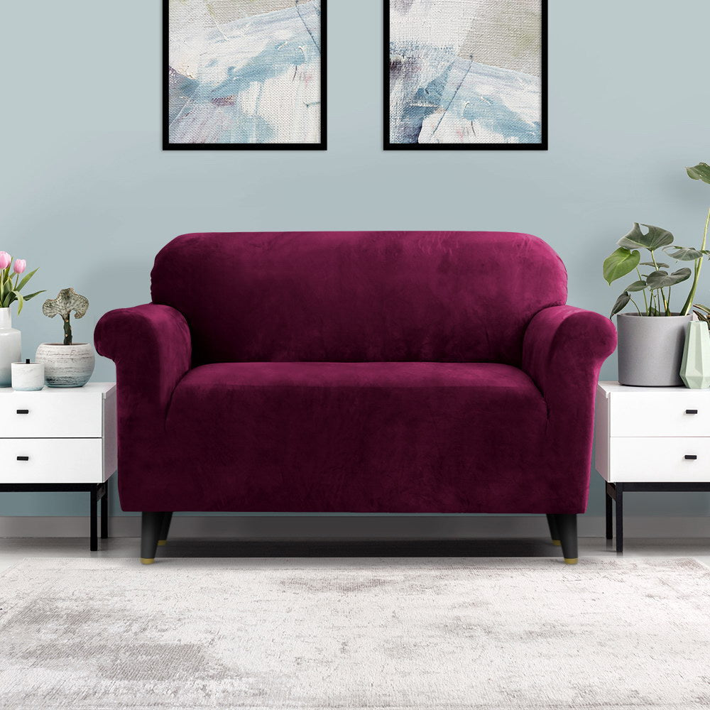 Artiss Sofa Cover Couch Covers 2 Seater Velvet Ruby Red SCOVER-VEL-2-RD