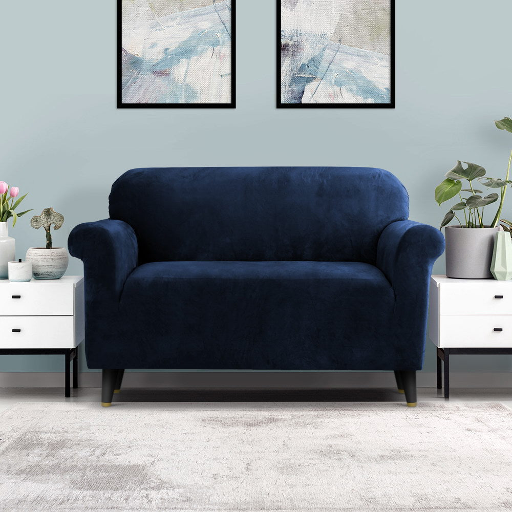 Artiss Sofa Cover Couch Covers 2 Seater Velvet Sapphire SCOVER-VEL-2-SP