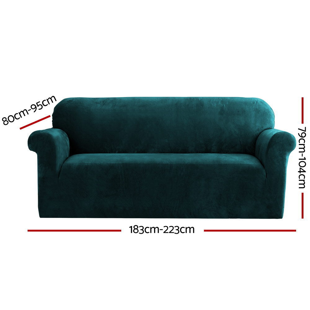 Artiss Sofa Cover Couch Covers 3 Seater Velvet Agate Green SCOVER-VEL-3-AG