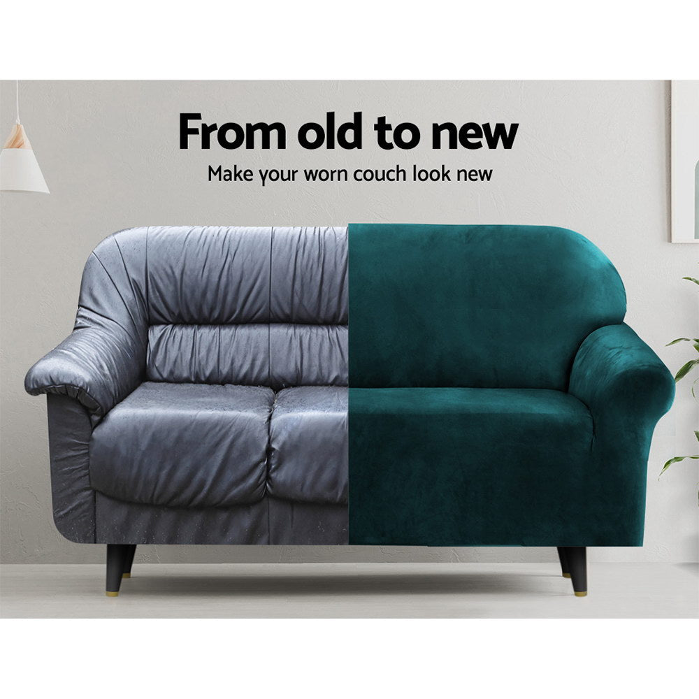 Artiss Sofa Cover Couch Covers 3 Seater Velvet Agate Green SCOVER-VEL-3-AG