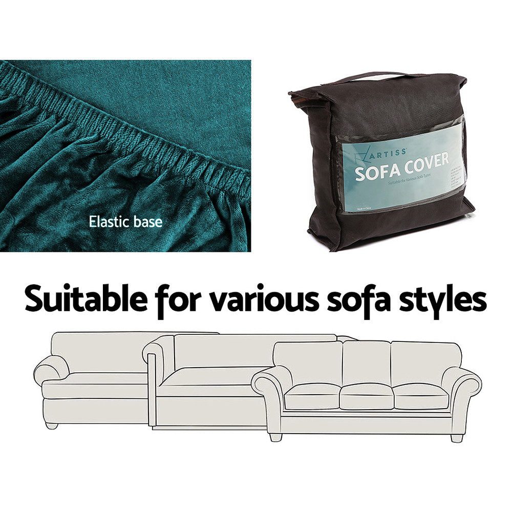 Artiss Sofa Cover Couch Covers 3 Seater Velvet Agate Green SCOVER-VEL-3-AG