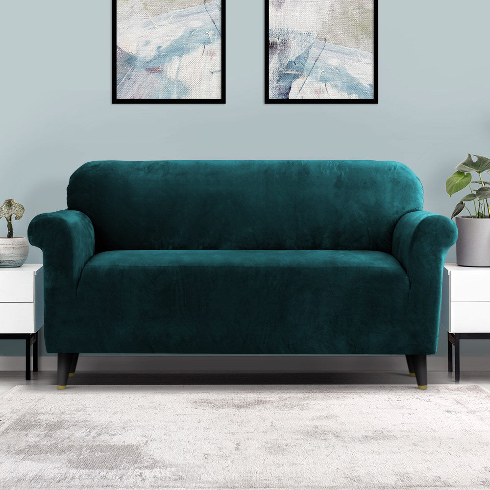 Artiss Sofa Cover Couch Covers 3 Seater Velvet Agate Green SCOVER-VEL-3-AG