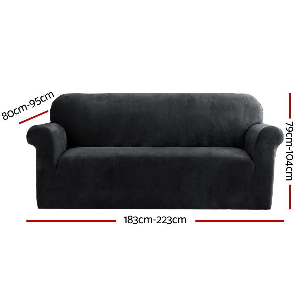 Artiss Sofa Cover Couch Covers 3 Seater Velvet Black SCOVER-VEL-3-BK
