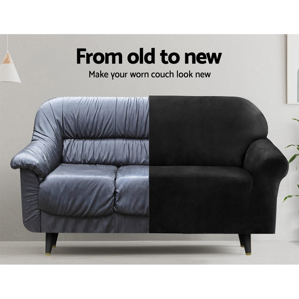 Artiss Sofa Cover Couch Covers 3 Seater Velvet Black SCOVER-VEL-3-BK