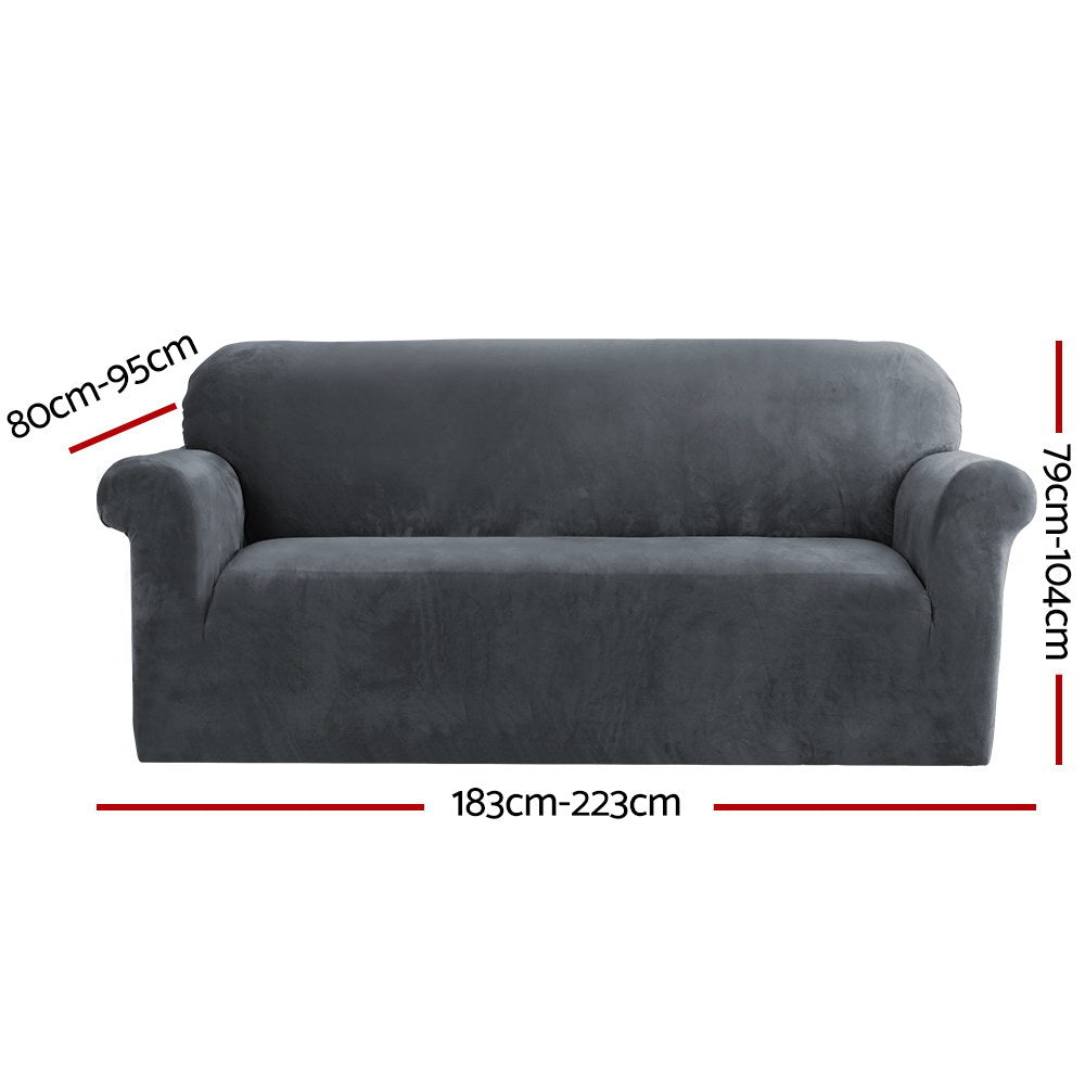 Artiss Sofa Cover Couch Covers 3 Seater Velvet Grey SCOVER-VEL-3-GY