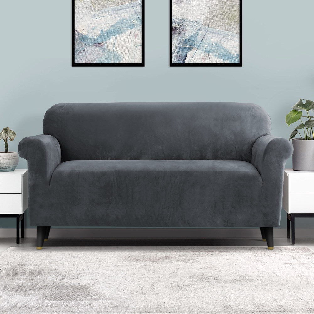 Artiss Sofa Cover Couch Covers 3 Seater Velvet Grey SCOVER-VEL-3-GY