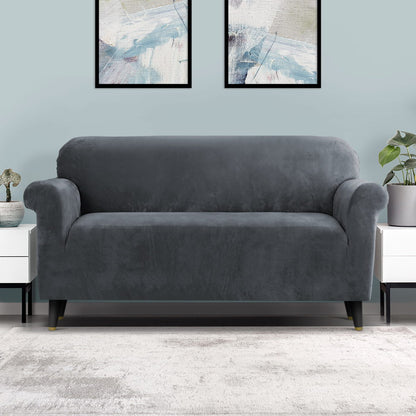 Artiss Sofa Cover Couch Covers 3 Seater Velvet Grey SCOVER-VEL-3-GY
