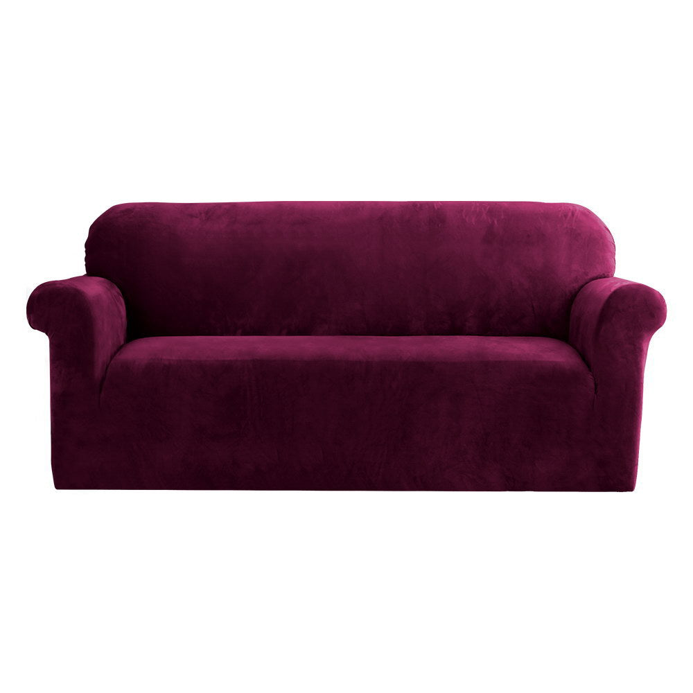 Artiss Sofa Cover Couch Covers 3 Seater Velvet Ruby Red SCOVER-VEL-3-RD