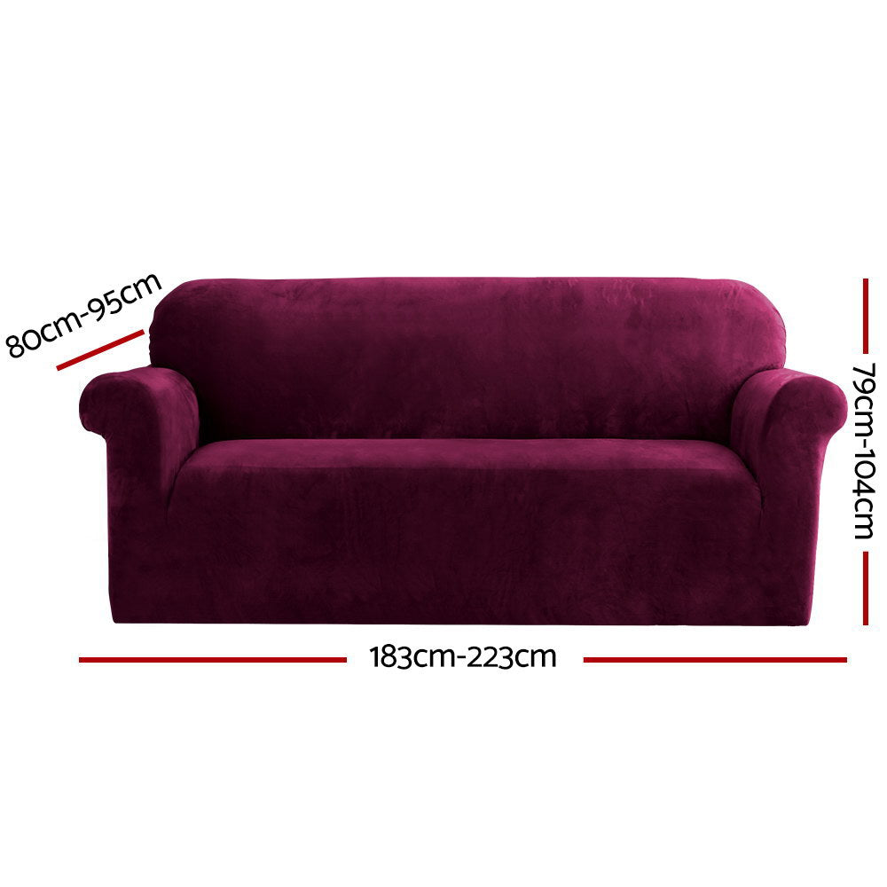 Artiss Sofa Cover Couch Covers 3 Seater Velvet Ruby Red SCOVER-VEL-3-RD