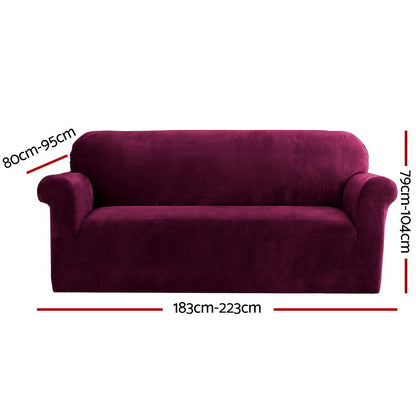 Artiss Sofa Cover Couch Covers 3 Seater Velvet Ruby Red SCOVER-VEL-3-RD