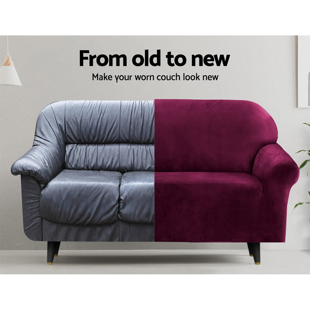 Artiss Sofa Cover Couch Covers 3 Seater Velvet Ruby Red SCOVER-VEL-3-RD