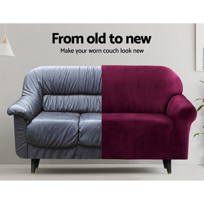 Artiss Sofa Cover Couch Covers 3 Seater Velvet Ruby Red SCOVER-VEL-3-RD