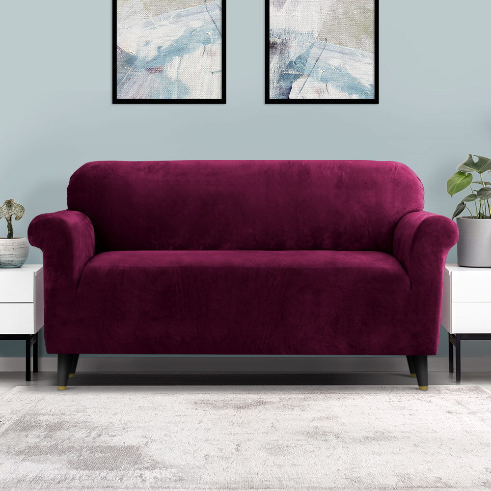 Artiss Sofa Cover Couch Covers 3 Seater Velvet Ruby Red SCOVER-VEL-3-RD