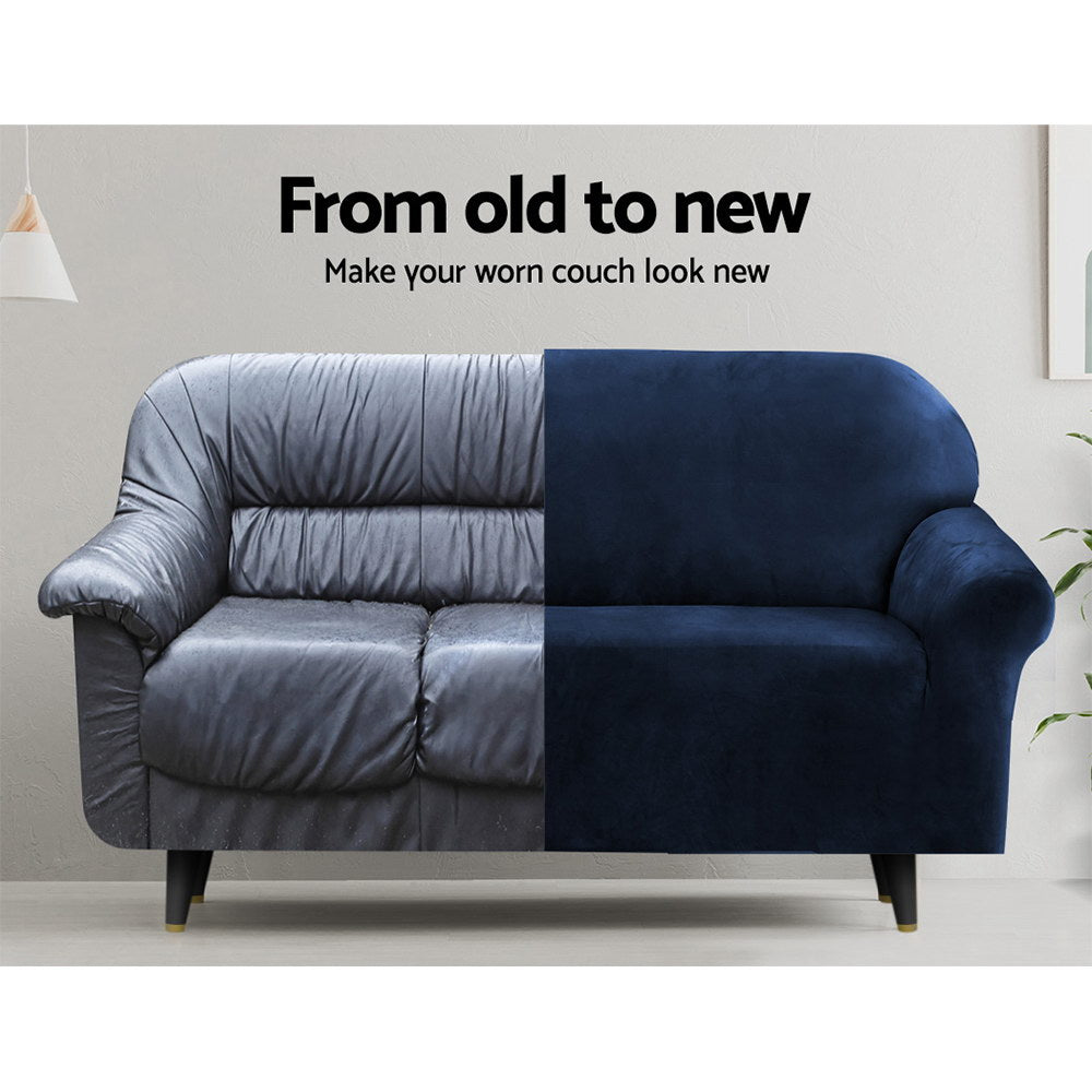 Artiss Sofa Cover Couch Covers 3 Seater Velvet Sapphire SCOVER-VEL-3-SP