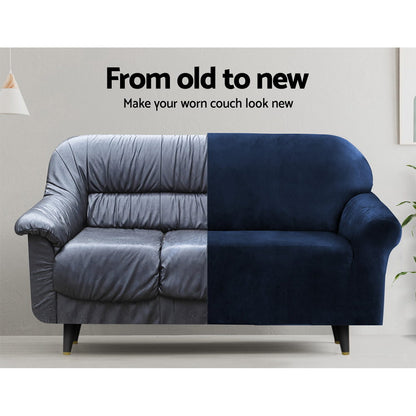 Artiss Sofa Cover Couch Covers 3 Seater Velvet Sapphire SCOVER-VEL-3-SP