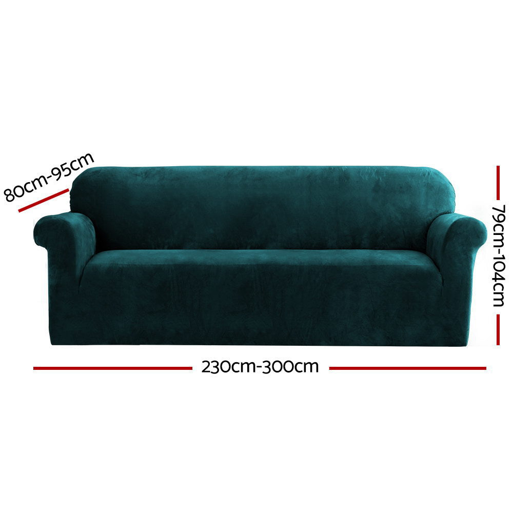 Artiss Sofa Cover Couch Covers 4 Seater Velvet Agate Green SCOVER-VEL-4-AG