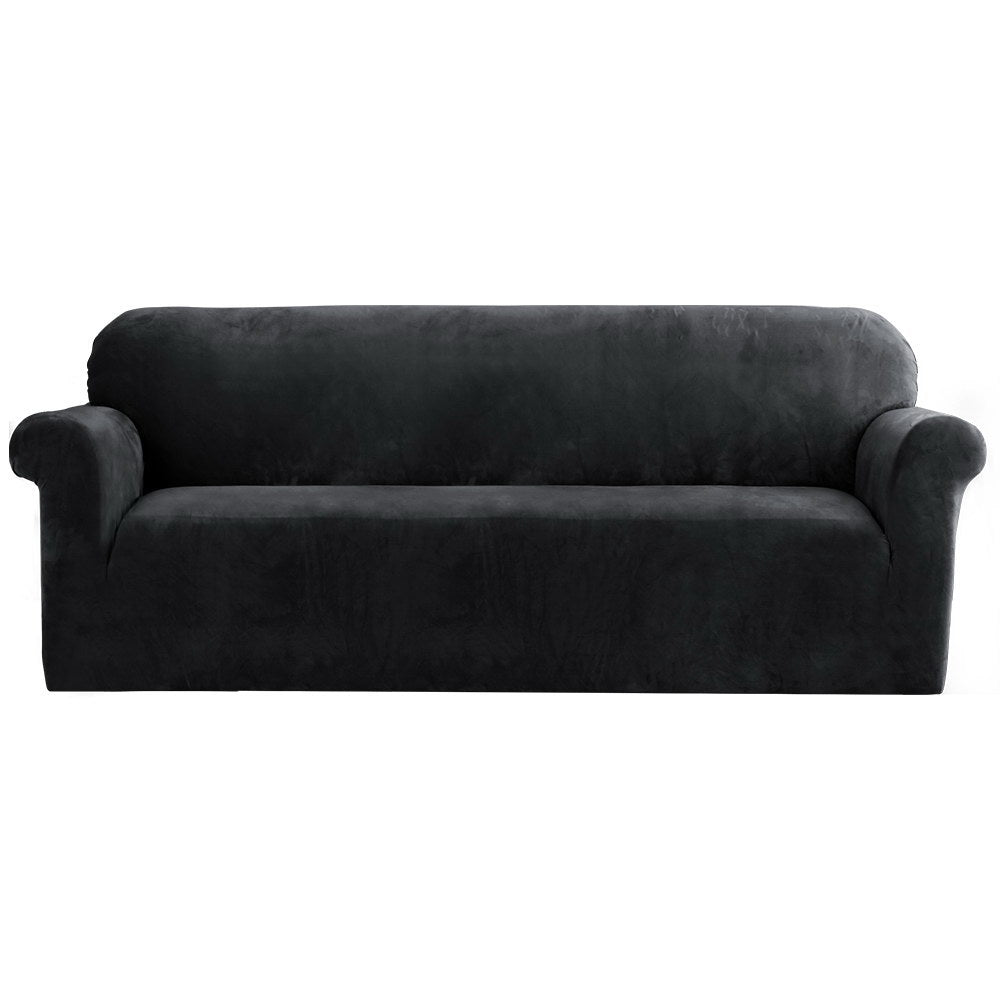 Artiss Sofa Cover Couch Covers 4 Seater Velvet Black SCOVER-VEL-4-BK