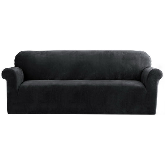 Artiss Sofa Cover Couch Covers 4 Seater Velvet Black SCOVER-VEL-4-BK