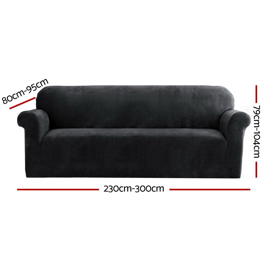 Artiss Sofa Cover Couch Covers 4 Seater Velvet Black SCOVER-VEL-4-BK