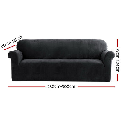 Artiss Sofa Cover Couch Covers 4 Seater Velvet Black SCOVER-VEL-4-BK