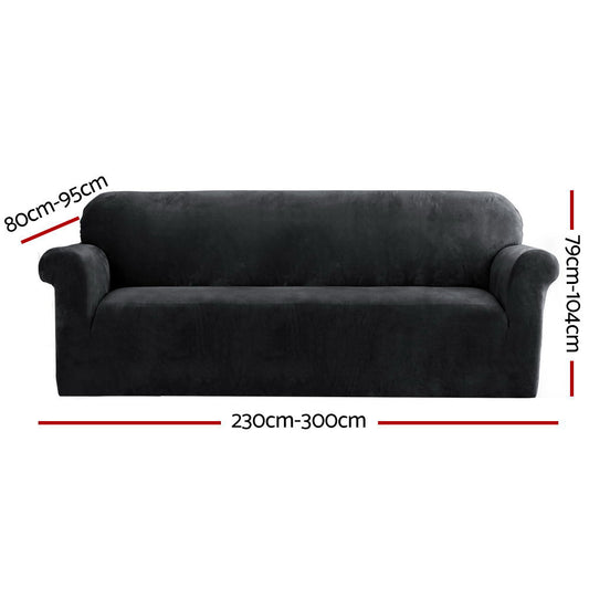 Artiss Sofa Cover Couch Covers 4 Seater Velvet Black SCOVER-VEL-4-BK