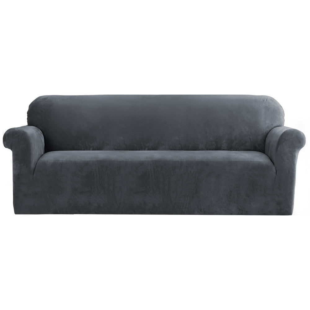 Artiss Sofa Cover Couch Covers 4 Seater Velvet Grey SCOVER-VEL-4-GY