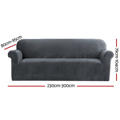 Artiss Sofa Cover Couch Covers 4 Seater Velvet Grey SCOVER-VEL-4-GY
