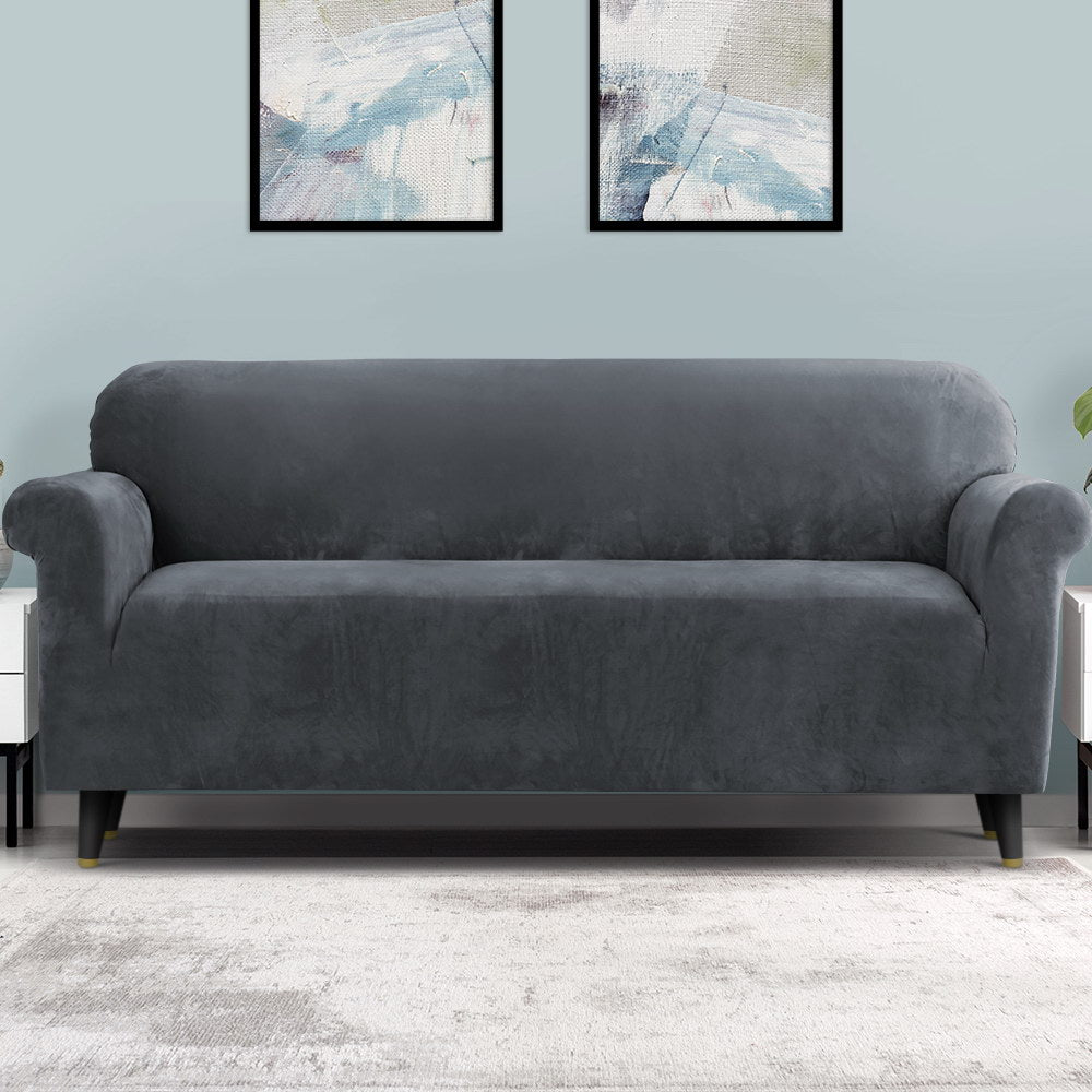 Artiss Sofa Cover Couch Covers 4 Seater Velvet Grey SCOVER-VEL-4-GY