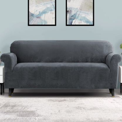 Artiss Sofa Cover Couch Covers 4 Seater Velvet Grey SCOVER-VEL-4-GY