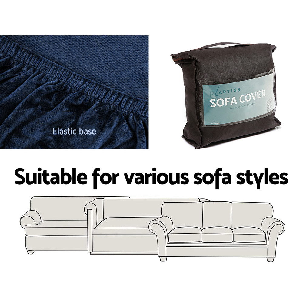Artiss Sofa Cover Couch Covers 4 Seater Velvet Sapphire SCOVER-VEL-4-SP