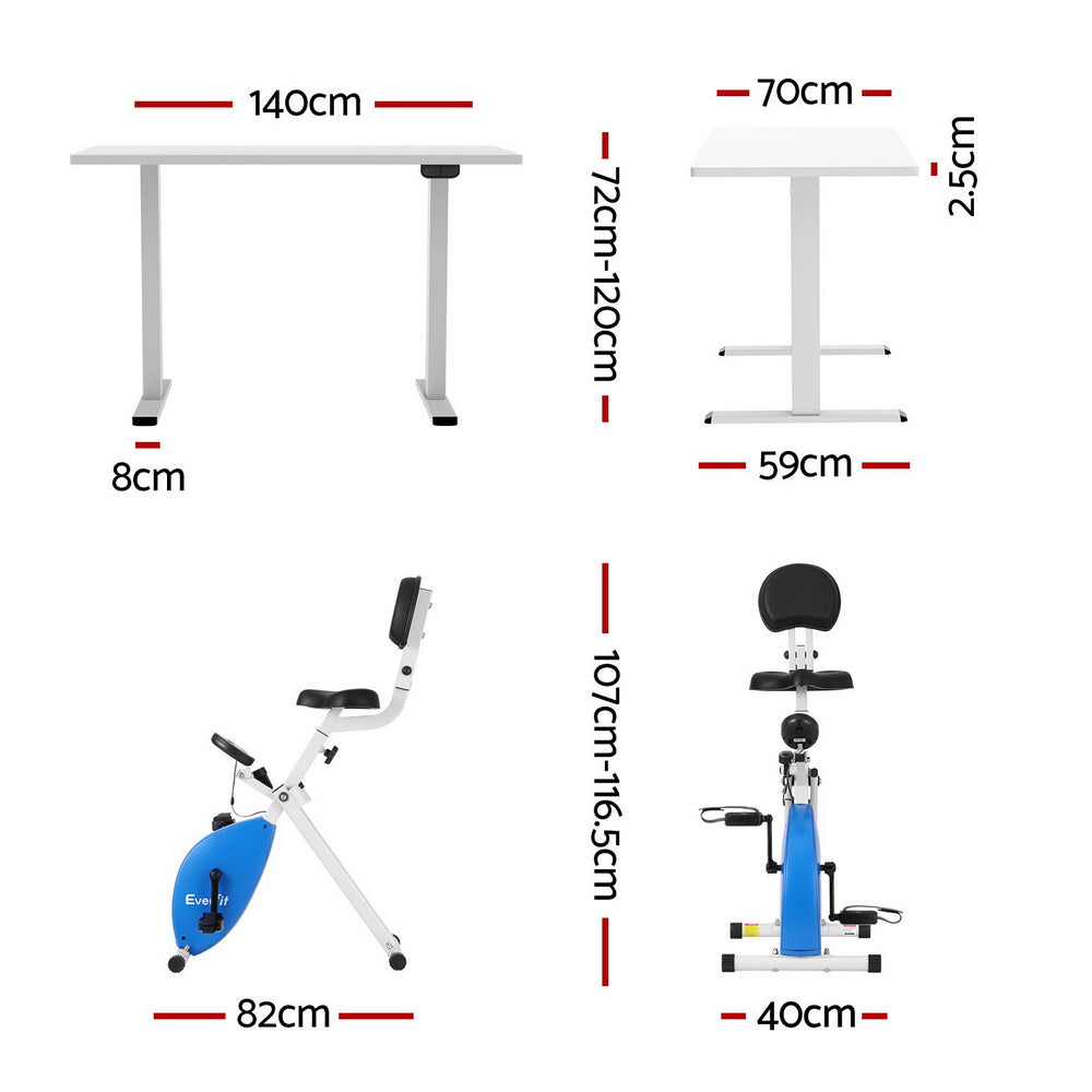 Artiss Under Desk Folding X-Bike with 140cm Automatic Standing Desk Magnetic Resistance White SDEB-114G-WH-140-DB02