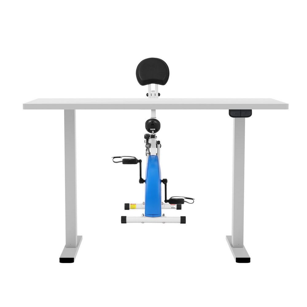Artiss Under Desk Folding X-Bike with 140cm Automatic Standing Desk Magnetic Resistance White SDEB-114G-WH-140-DB02