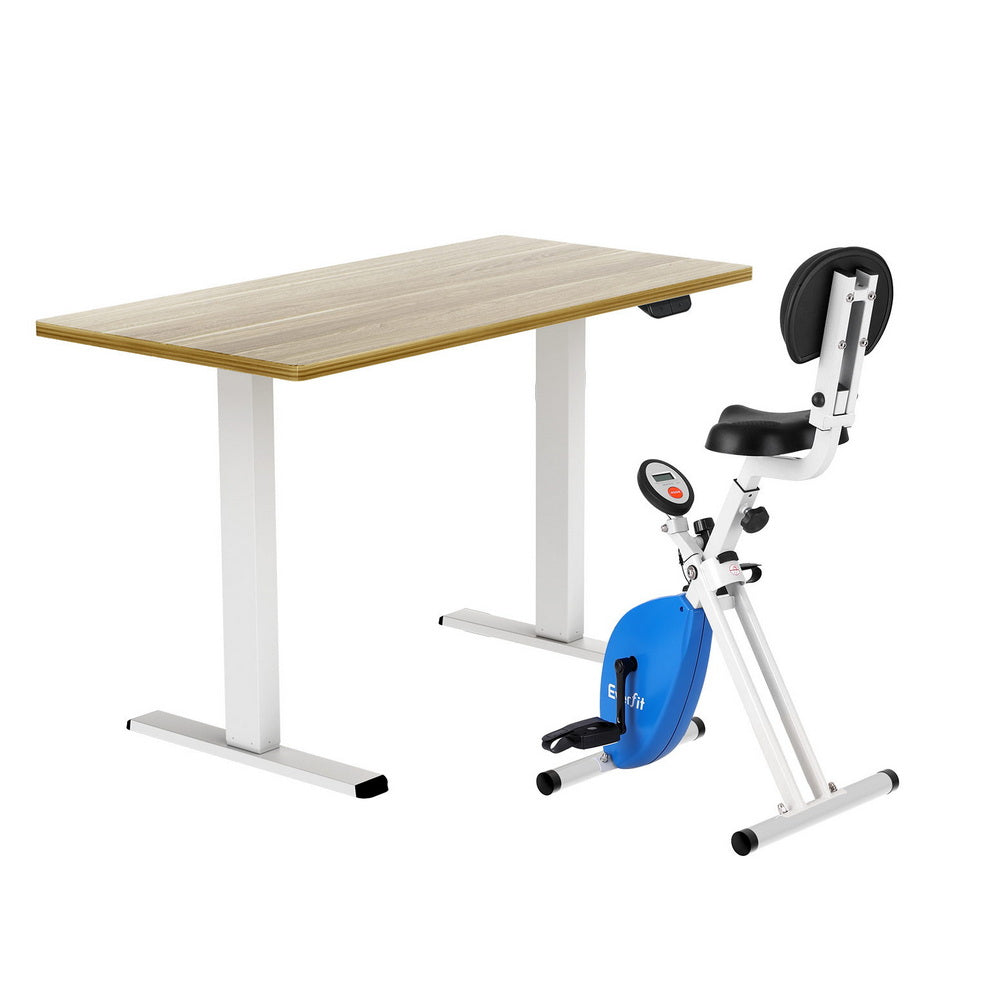Artiss Under Desk Folding X-Bike with 140cm Automatic Standing Desk Magnetic Resistance Oak SDEB-114G-WHNT-140-DB02