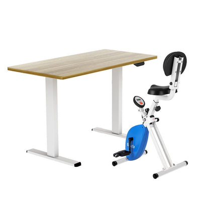 Artiss Under Desk Folding X-Bike with 140cm Automatic Standing Desk Magnetic Resistance Oak SDEB-114G-WHNT-140-DB02
