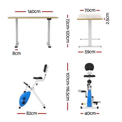 Artiss Under Desk Folding X-Bike with 140cm Automatic Standing Desk Magnetic Resistance Oak SDEB-114G-WHNT-140-DB02