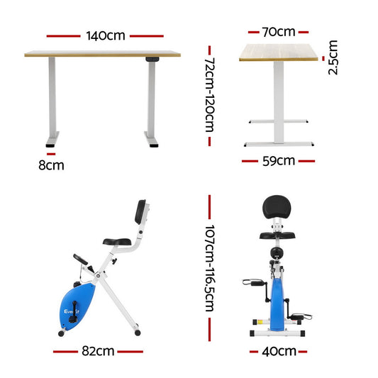 Artiss Under Desk Folding X-Bike with 140cm Automatic Standing Desk Magnetic Resistance Oak SDEB-114G-WHNT-140-DB02