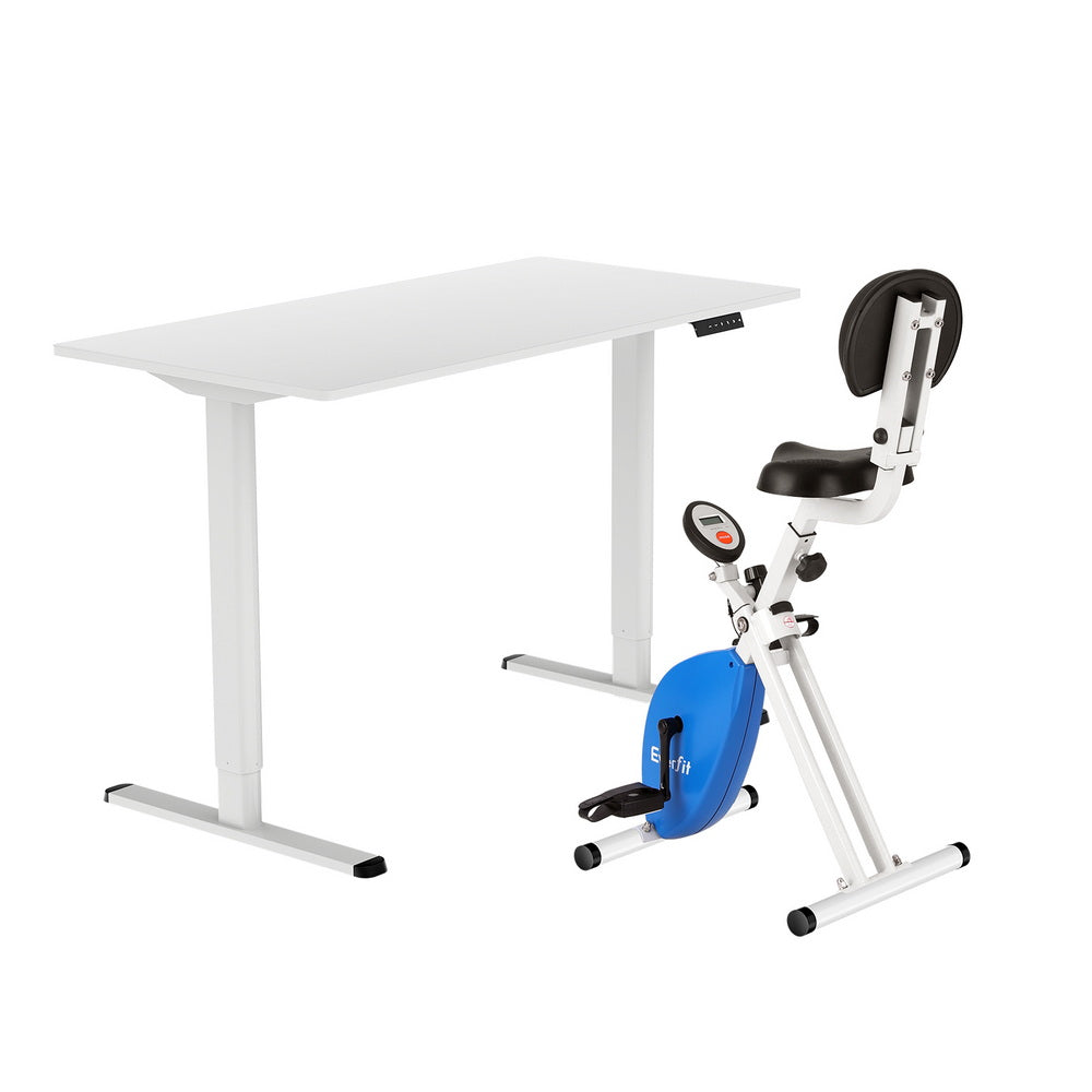 Artiss Under Desk Folding X-Bike with 120cm Automatic Standing Desk Magnetic Resistance White SDEB-ET157-WH-120-DB02