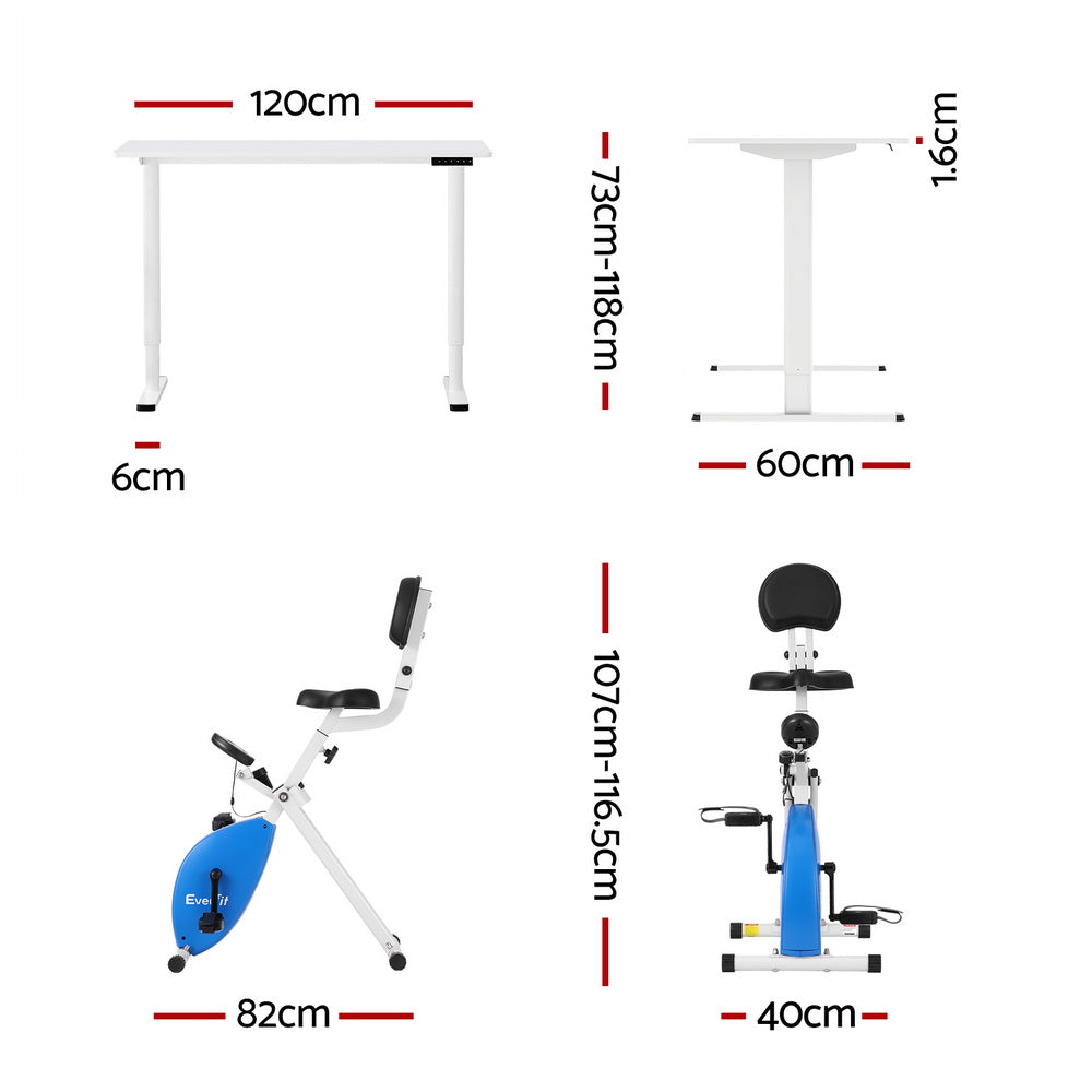 Artiss Under Desk Folding X-Bike with 120cm Automatic Standing Desk Magnetic Resistance White SDEB-ET157-WH-120-DB02