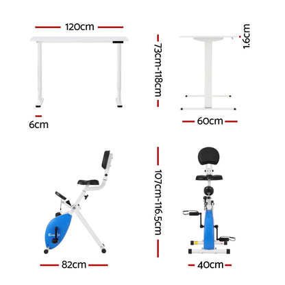 Artiss Under Desk Folding X-Bike with 120cm Automatic Standing Desk Magnetic Resistance White SDEB-ET157-WH-120-DB02