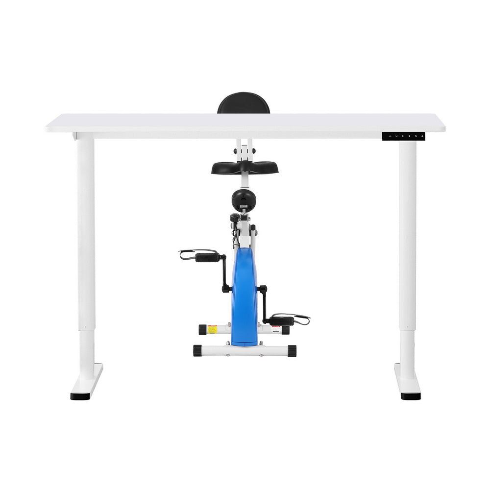 Artiss Under Desk Folding X-Bike with 120cm Automatic Standing Desk Magnetic Resistance White SDEB-ET157-WH-120-DB02